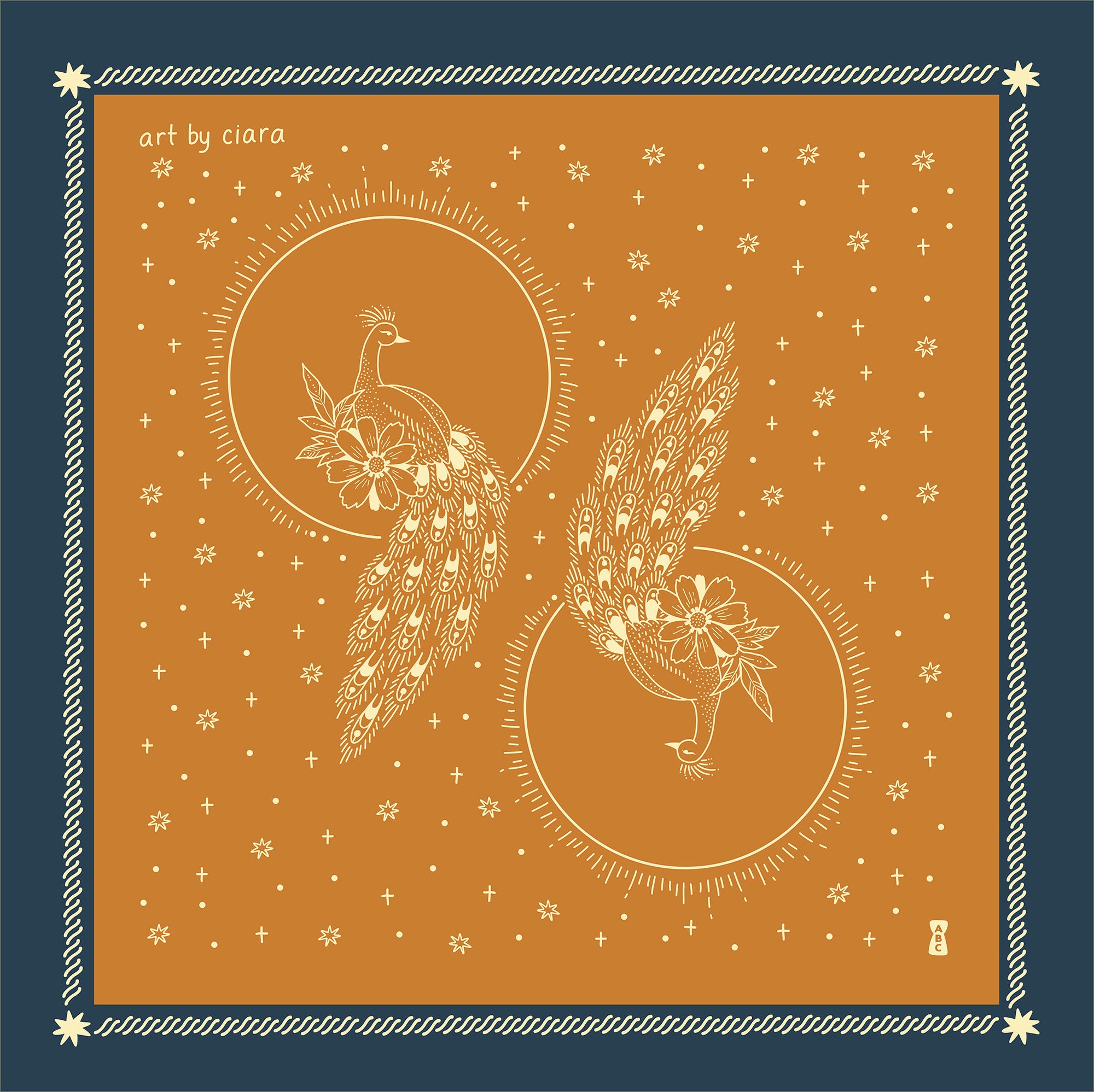 Navy-Camel Peacock Bandana